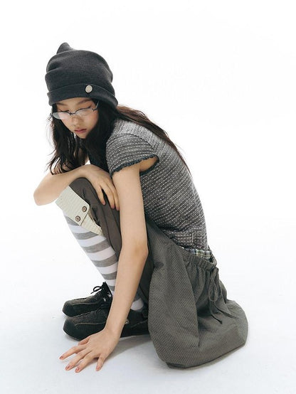 NAPSNAPS Gray White Striped Knitted Slouch Women&