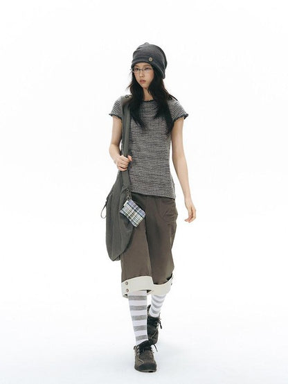 NAPSNAPS Gray White Striped Knitted Slouch Women&