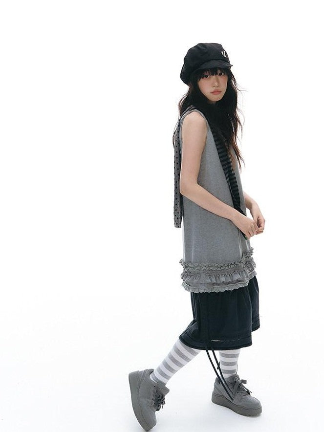 NAPSNAPS Gray White Striped Knitted Slouch Women&