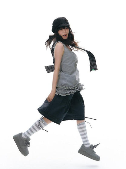 NAPSNAPS Gray White Striped Knitted Slouch Women&