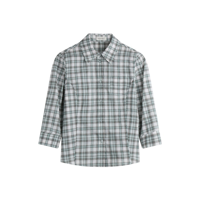 NAPSNAPS_Green_Plaid_Fitted_Cinched_Waist_Button_Collar_Women&