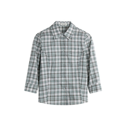 NAPSNAPS_Green_Plaid_Fitted_Cinched_Waist_Button_Collar_Women&