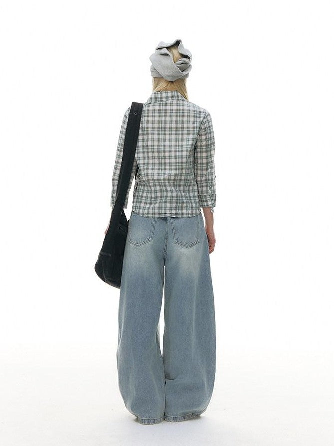 NAPSNAPS Green Plaid Fitted Cinched Waist Button Collar Women&
