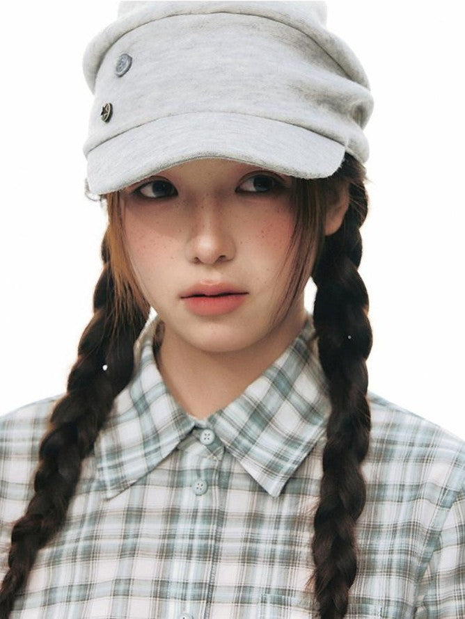 NAPSNAPS Green Plaid Fitted Cinched Waist Button Collar Women&