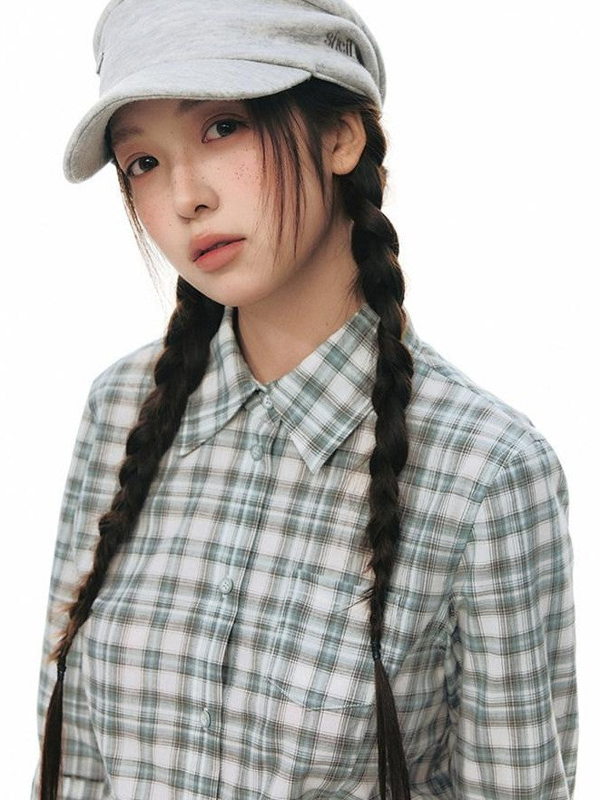 NAPSNAPS Green Plaid Fitted Cinched Waist Button Collar Women&