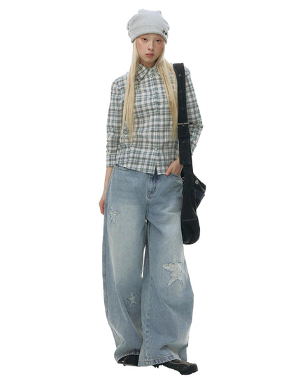 NAPSNAPS Green Plaid Fitted Cinched Waist Button Collar Women&