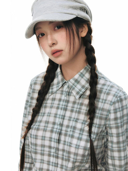 NAPSNAPS Green Plaid Fitted Cinched Waist Button Collar Women&