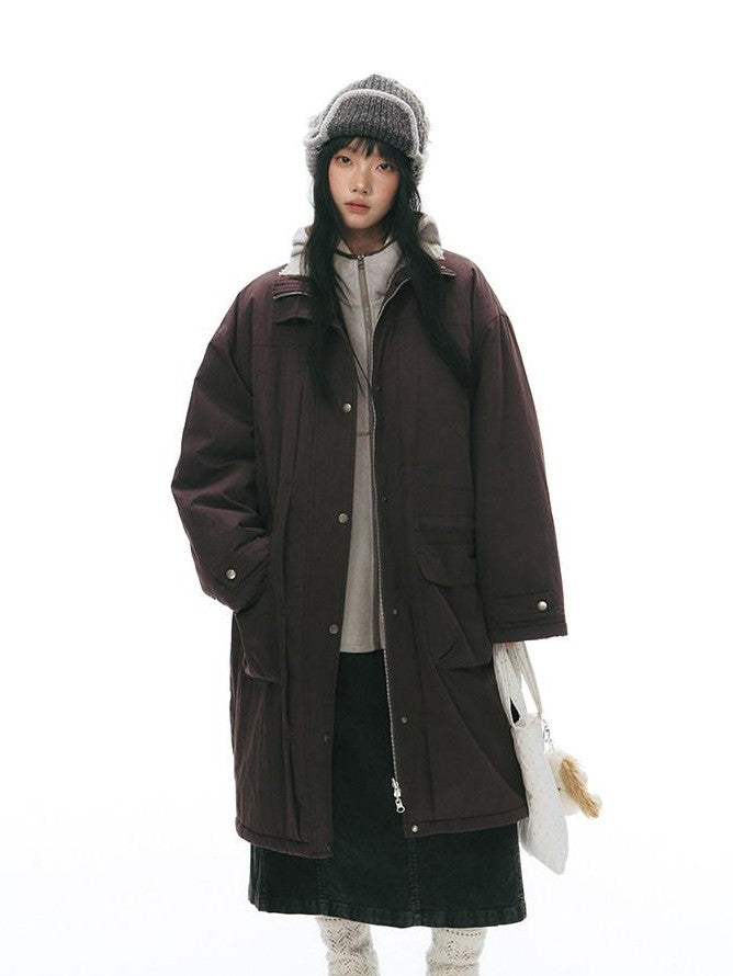 NAPSNAPS Grey Brown Patchwork Polar Fleece Hooded Zip Women&