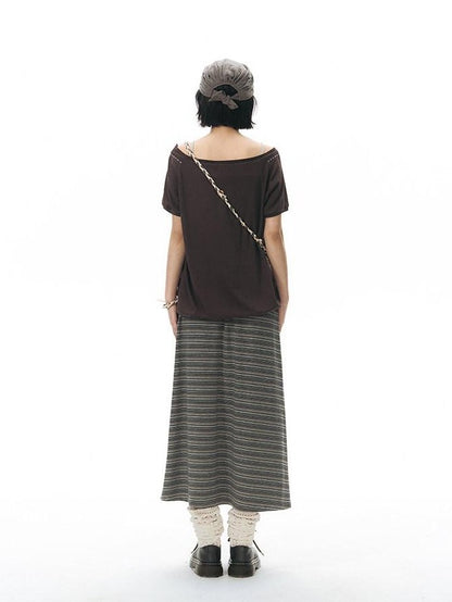 NAPSNAPS Grey Coffee Striped Drawstring Tie Straight Women&