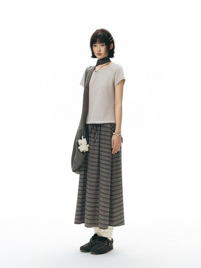 NAPSNAPS Grey Coffee Striped Drawstring Tie Straight Women&