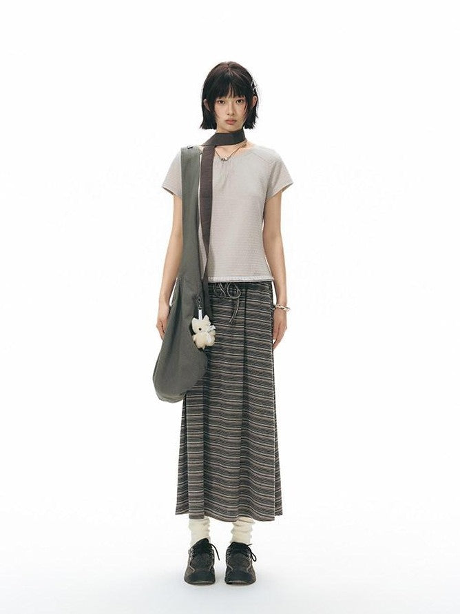 NAPSNAPS Grey Coffee Striped Drawstring Tie Straight Women&