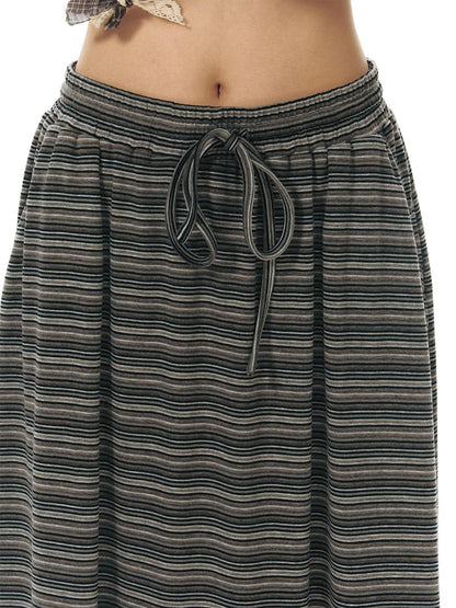 NAPSNAPS Grey Coffee Striped Drawstring Tie Straight Women&