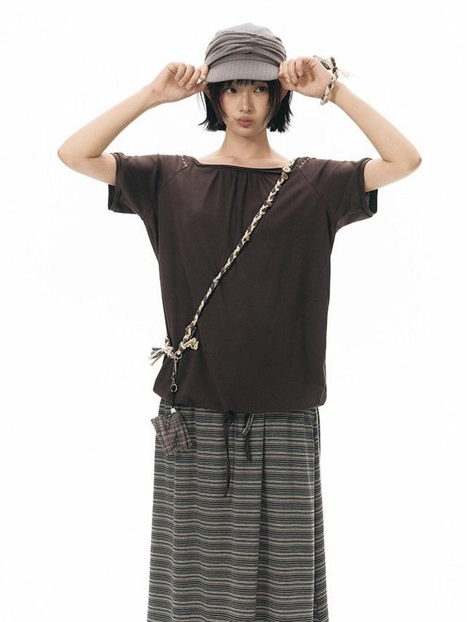NAPSNAPS Grey Coffee Striped Drawstring Tie Straight Women&