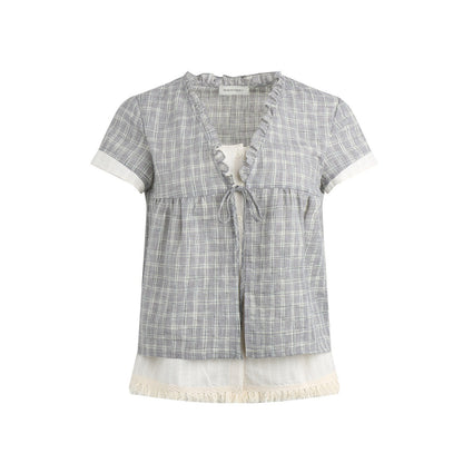 NAPSNAPS_Grey_Green_Plaid_Ruffle_Tie_V-neck_Open_Cardigan_Women&