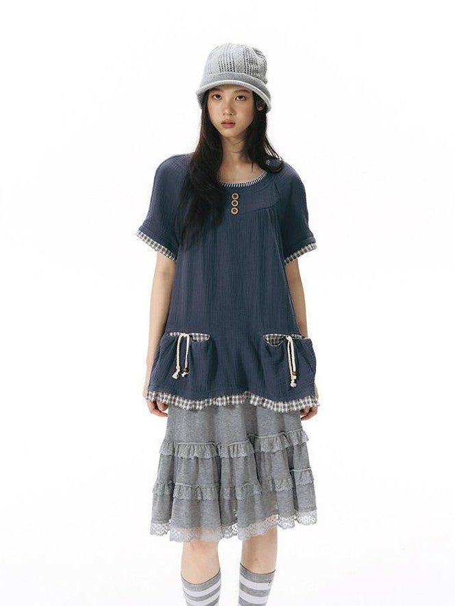 NAPSNAPS Grey Patchwork Lace Knit Ruffle Women&