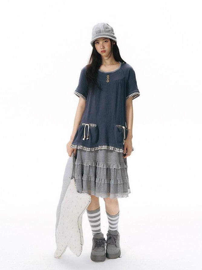 NAPSNAPS Grey Patchwork Lace Knit Ruffle Women&