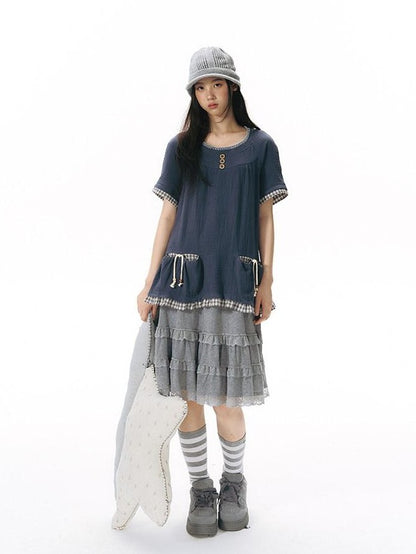 NAPSNAPS Grey Patchwork Lace Knit Ruffle Women&