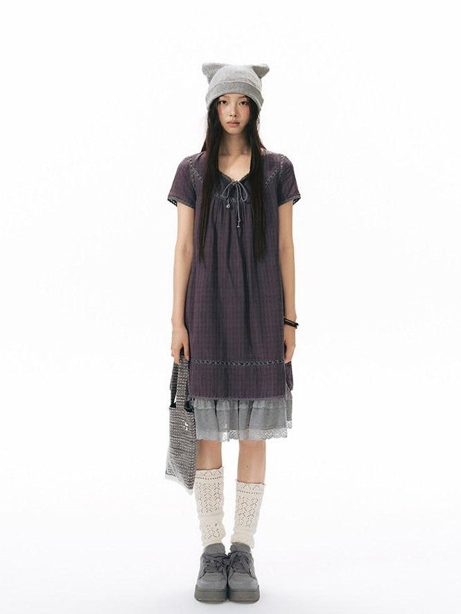 NAPSNAPS Grey Patchwork Lace Knit Ruffle Women&