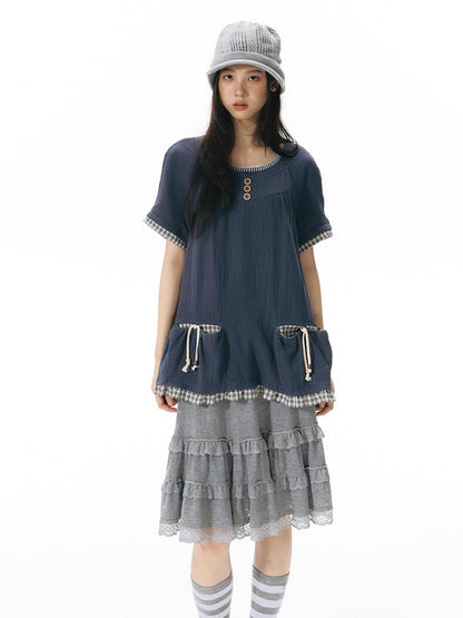 NAPSNAPS Grey Patchwork Lace Knit Ruffle Women&