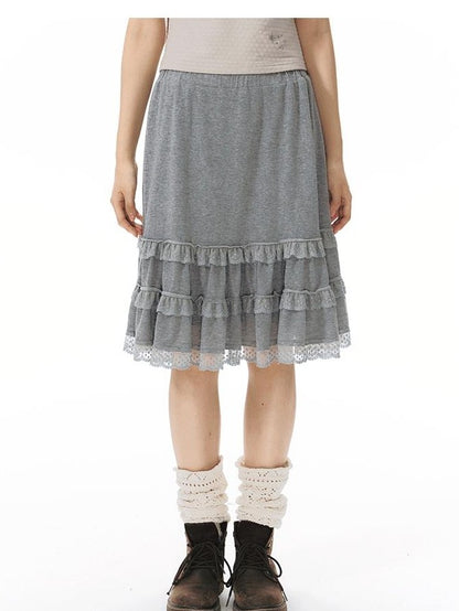NAPSNAPS Grey Patchwork Lace Knit Ruffle Women&