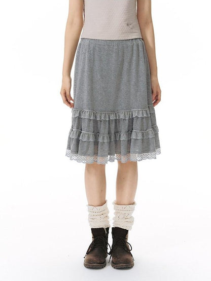 NAPSNAPS Grey Patchwork Lace Knit Ruffle Women&