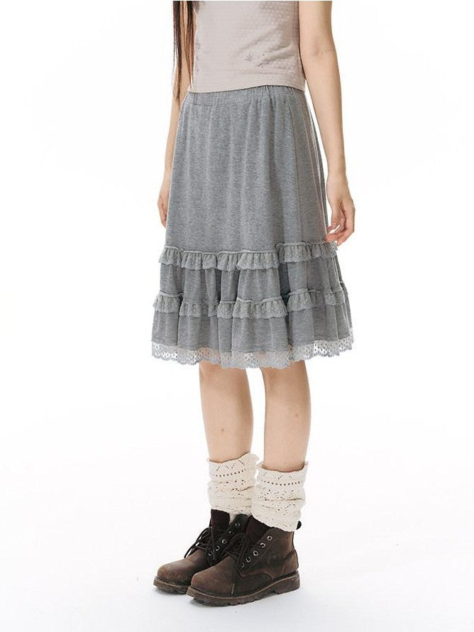 NAPSNAPS Grey Patchwork Lace Knit Ruffle Women&