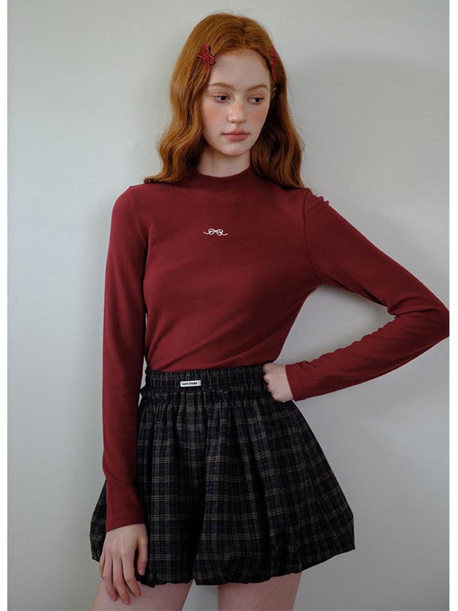 NAPSNAPS Grey Plaid Lantern Pleated High Waist Women&