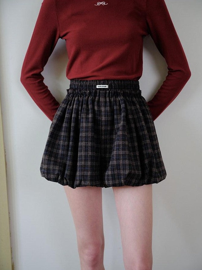 NAPSNAPS Grey Plaid Lantern Pleated High Waist Women&