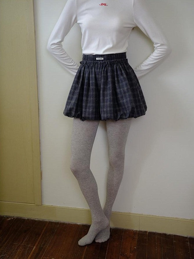 NAPSNAPS Grey Plaid Lantern Pleated High Waist Women&