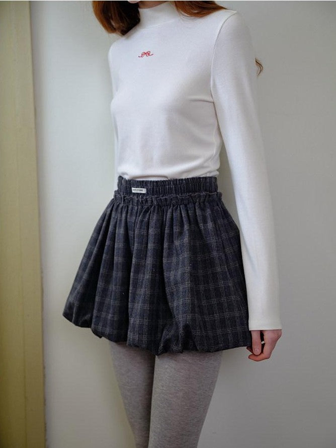 NAPSNAPS Grey Plaid Lantern Pleated High Waist Women&