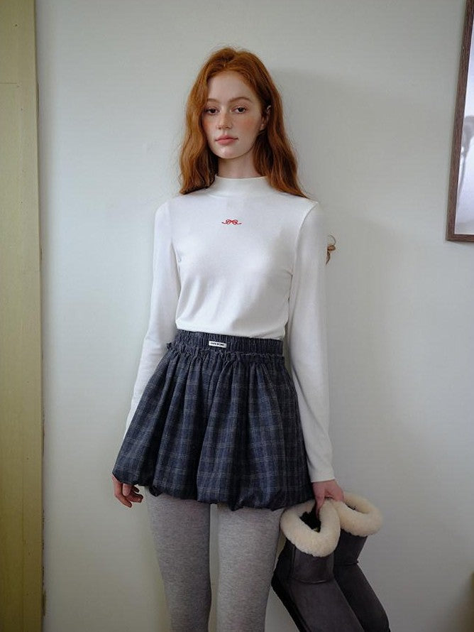 NAPSNAPS Grey Plaid Lantern Pleated High Waist Women&