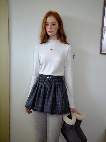 NAPSNAPS Grey Plaid Lantern Pleated High Waist Women&