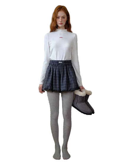 NAPSNAPS Grey Plaid Lantern Pleated High Waist Women&