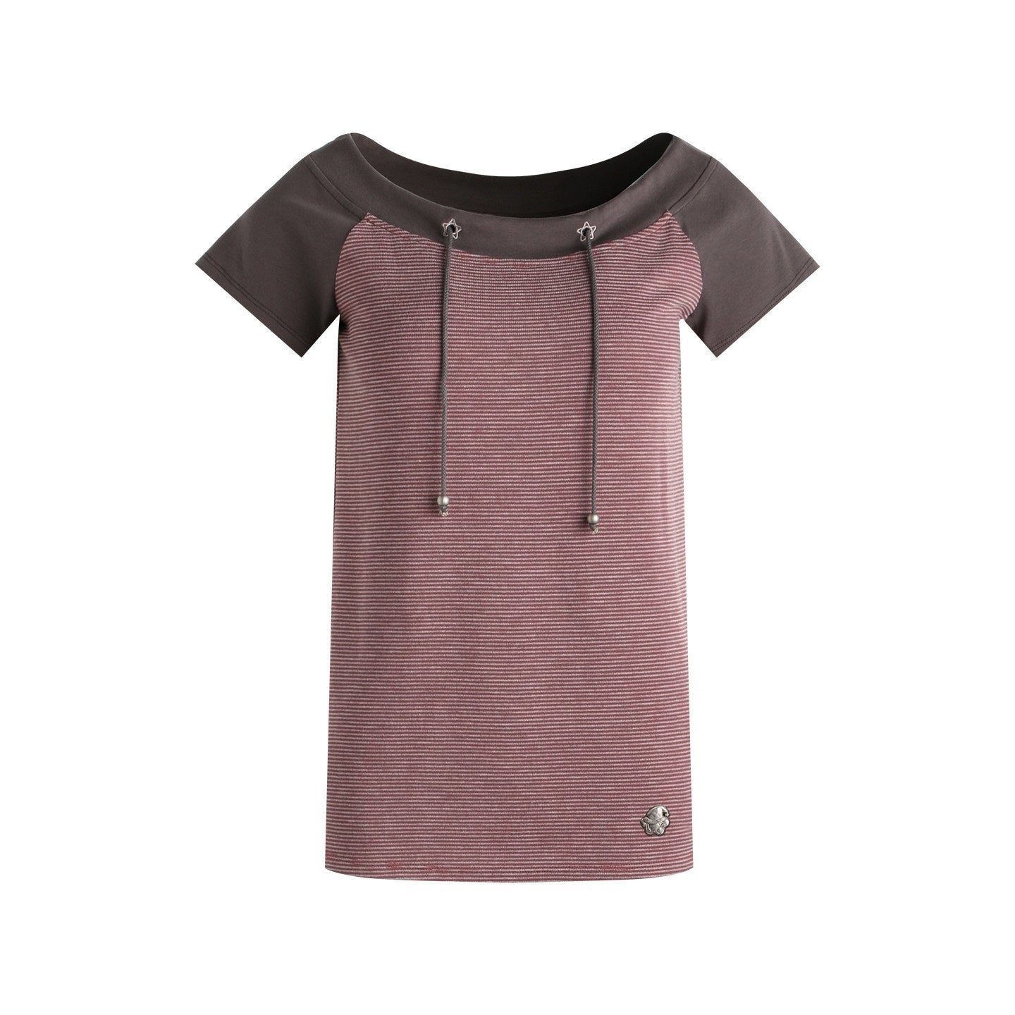 NAPSNAPS_Grey_Red_Stripe_Embroidered_Raglan_One_Shoulder_Women&