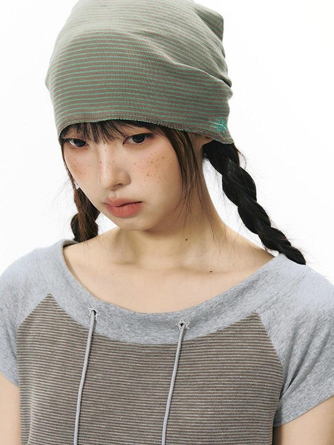 NAPSNAPS Grey Red Stripe Embroidered Raglan One Shoulder Women&