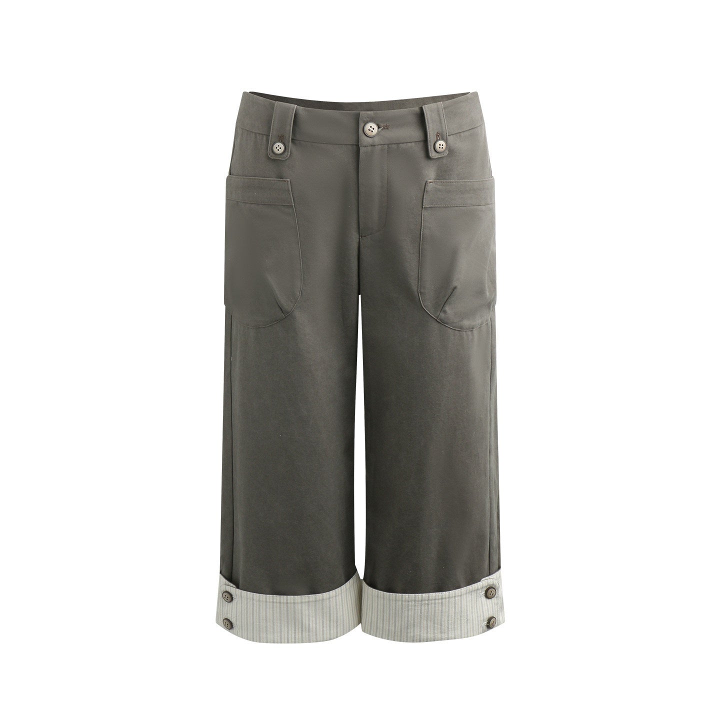 NAPSNAPS_Grey_Rolled_Hem_Patchwork_Button_Pocket_Straight_Women&