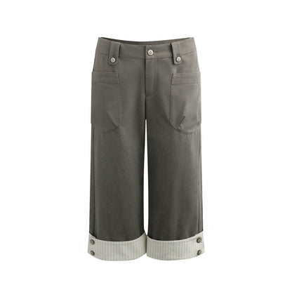 NAPSNAPS_Grey_Rolled_Hem_Patchwork_Button_Pocket_Straight_Women&