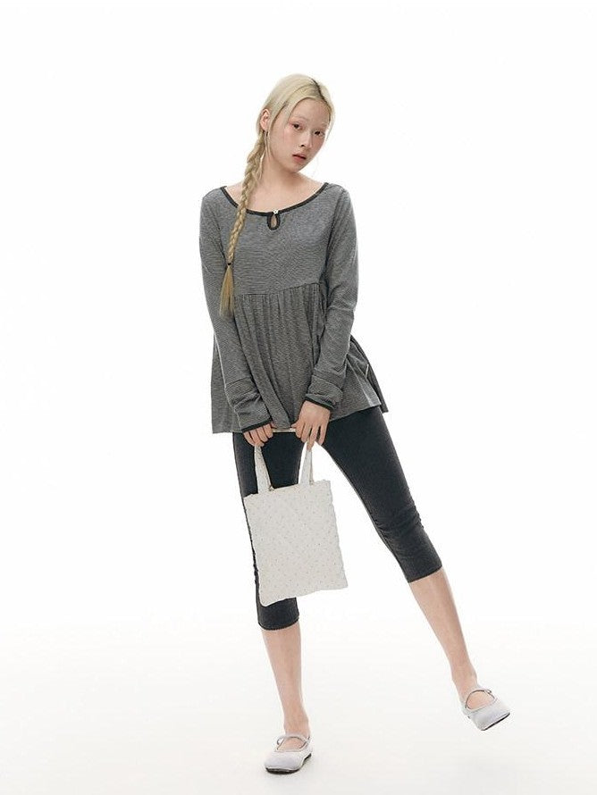 NAPSNAPS Grey Striped Contrast Collar Knit Aline Women&