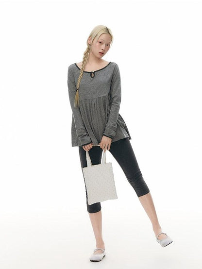 NAPSNAPS Grey Striped Contrast Collar Knit Aline Women&