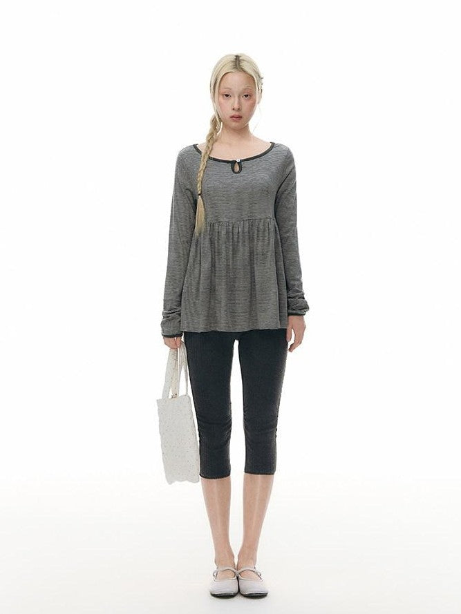 NAPSNAPS Grey Striped Contrast Collar Knit Aline Women&