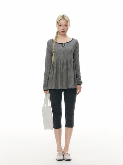 NAPSNAPS Grey Striped Contrast Collar Knit Aline Women&