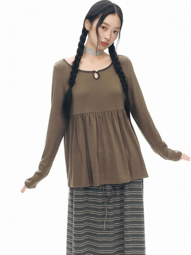 NAPSNAPS Grey Striped Contrast Collar Knit Aline Women&