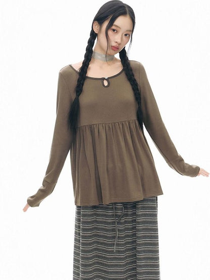 NAPSNAPS Grey Striped Contrast Collar Knit Aline Women&