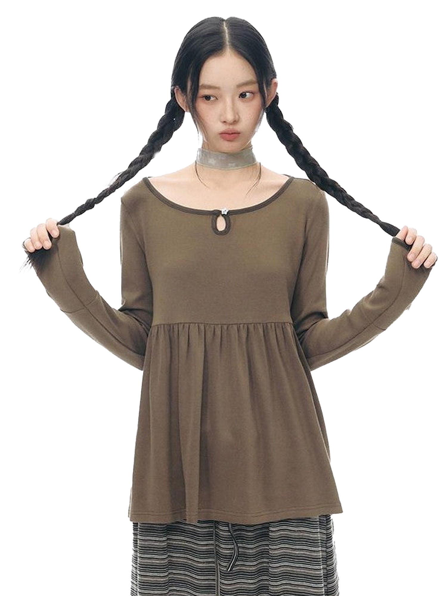 NAPSNAPS Grey Striped Contrast Collar Knit Aline Women&