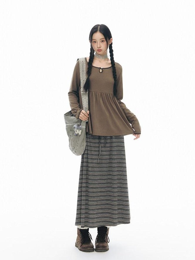NAPSNAPS Grey Striped Contrast Collar Knit Aline Women&