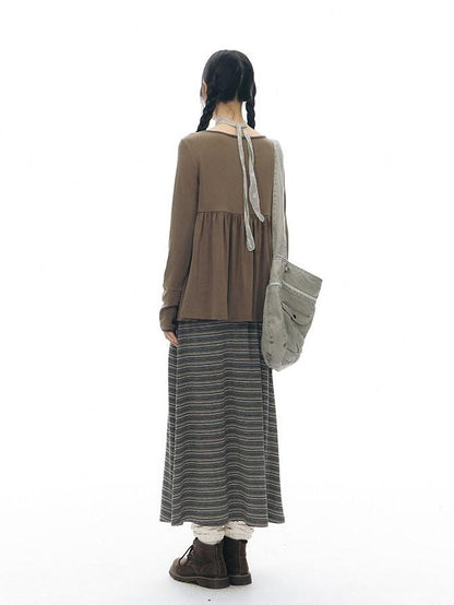 NAPSNAPS Grey Striped Contrast Collar Knit Aline Women&
