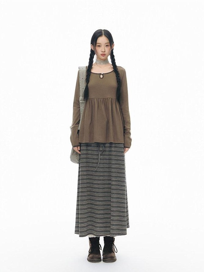 NAPSNAPS Grey Striped Contrast Collar Knit Aline Women&