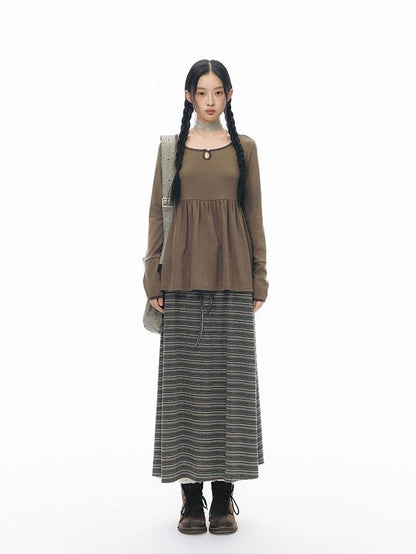NAPSNAPS Grey Striped Contrast Collar Knit Aline Women&