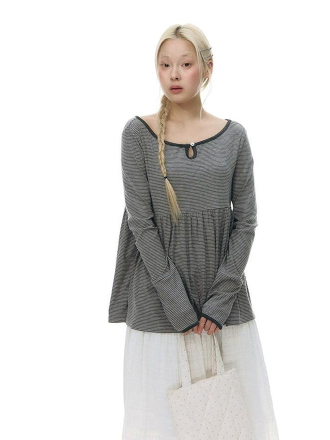 NAPSNAPS Grey Striped Contrast Collar Knit Aline Women&