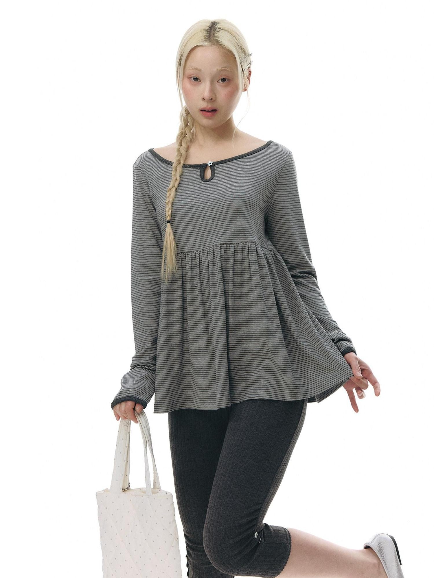 NAPSNAPS Grey Striped Contrast Collar Knit Aline Women&